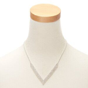 Claires Silver Rhinestone Chevron Statement Necklace New
